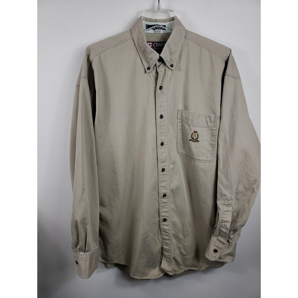 Chaps Ralph Lauren Vtg Cotton Shirt Mens Lg Khaki Beige Long Sleeve button down